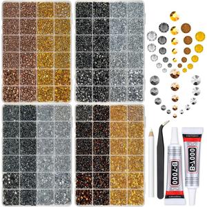 qiipii 8 Color 2-6mm Golden Silver Copper Resin Rhinestones w B7000 Jewelry Glue for Bedazzling Crafting Flatback Stones Gems Diamonds for Nails Face Eyes Makeup Tumblers Bottles DIY Crafts Clothes