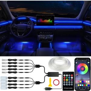 Car LED Lights, Interior Car Lights with Wireless APP/RF Remote/Button Control, Car Ambient Lighting Kit with 236" Integrated Molding Fiber Optic RGB Sync to Music (9 in 1-USB)
