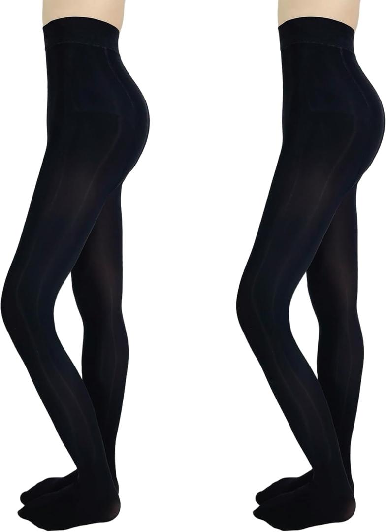 2-Pack Slightly Transparent Tights for girls & women, High Elasticity Sheen Pantyhose, For Work Dance Casual (Black, M)