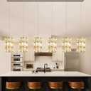 6-Lights Rectangle Modern Crystal Pendant Lights for Kitchen Island LED Dimmable Glam Pendant Lighting Chandelier for Dining Room Hallway Corner Lamp Nickel