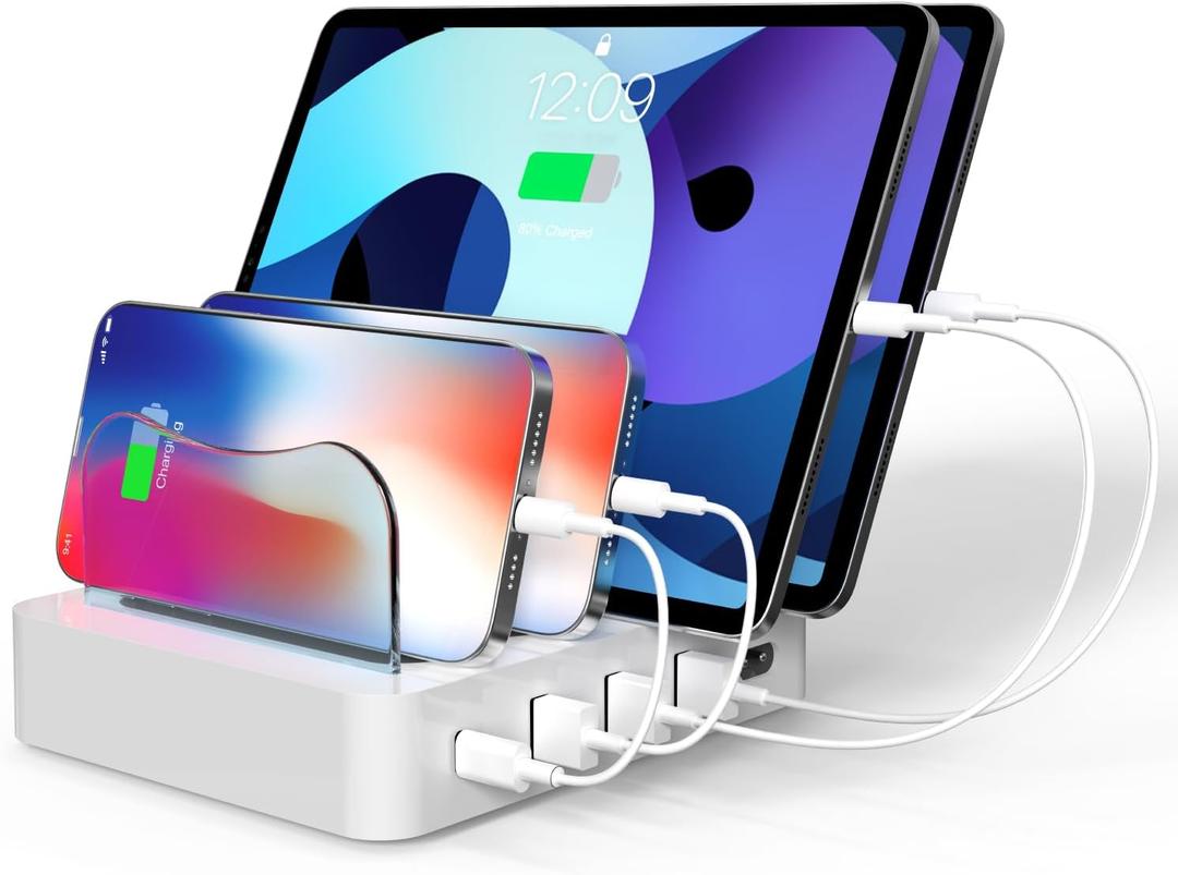 USB Charging Station - Charging Dock - 4-Port - Fast Charging Station for Multiple Devices - Docking Station - Smart Charging Station Dock - Multi Charging Station for Cell Phones and Tablets (white)