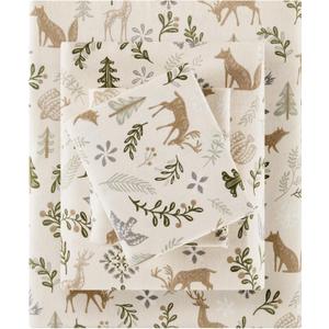 Sleep Philosophy True North 100% Cotton Flannel Sheets Twin Size, Cozy Flannel Sheet Set Brushed for Extra Softness, Heavyweight Novelty Print Warm Flannel Bedding Set, Tan Woodland Winter 3 Piece