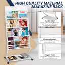 4-Tier Rolling Magazine Rack, White, 23.42"x15.15"x51.57"