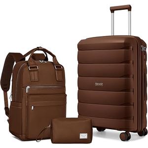 Triplayer Carry On Luggage 22x14x9 Airline Approved, 22 Inch PP Hardshell Luggage Carry-on Suitcase with Spinner Wheels, Carry On Suitcase Set for Women(Mocha