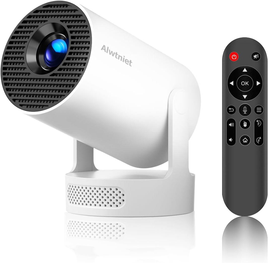 Mini Projector 4K Support, Portable Smart Projector with WiFi 6 and Bluetooth 5.4, 5w Soundbase Speaker, Auto Keystone 180 Rotatable, 8000 Lumens, Home Bedroom Movie Proyector HY300Pro+