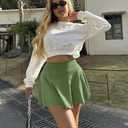 OQQ Women 1 Piece Skirts 2 in 1 Flowy Basic Versatile Stretchy Flared Casual Mini Skirts Black Pea Green.XXL