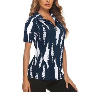 Koscacy Womens Golf Shirt,Sports Polo Running Tshirt V-Neck Lightweight Casual Zipper Shirts Golf&Tennis Tops Outdoors Sports Colthes for Teens Navy Blue, XL