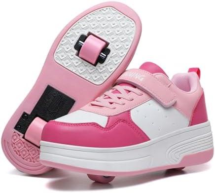 HSQ Fashion Sneaker Roller Skate Shoes for Boys Girls Kids Detachable Wheeled 2 in 1 Skating Shoes with Wheels, Size 31