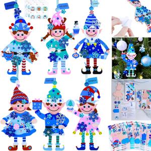 Winlyn 24 Sets Winter Decorations DIY Elf Ornaments Christmas Craft Kits Foam Elf with Snowflake Festive Foam Stickers for Kids Holiday Seasonal Gift Home Classroom Activities Party Favors