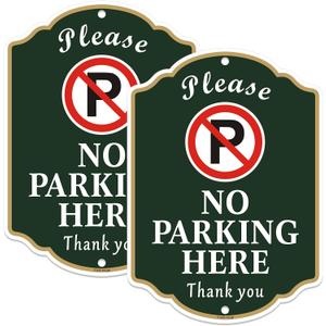 Please No Parking Here Sign - 2 Pack, 10 x 14 Rust Free Aluminum Private Drive Sign, Weatherproof, Fade Resistant, Easy Mounting.