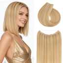 Rich Choices Short Halo Hair Extensions Real Human Hair Remy Hairs Halo Extension for Women Invisible Wire One Piece Hairpiece for Short Hairs 14 Inch #18P613 Ash Blonde Highlight Bleach Blonde