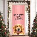Pink Golden Retriever Door Cover Banner, Life Is Better with a Golden Front Door Cover Photography Background Decor for Porch Entryway Wall Hanging Decoration, 35 * 79 Inch
