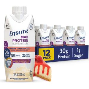 Ensure Max Protein Shake | Cherry Cheesecake | Ready to Drink | 30g Protein for Muscle Health | 1g Sugar, 4g Fiber | 11 fl oz, 12 Pack