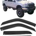 IKON MOTORSPORTS, Window Visor Compatible with 01-03 Ford F-150 Crew Cab, 02-03 Lincoln Blackwood, Acrylic Smoke Tinted & Semi-Transparent Sun Rain Shade Guard Wind Vent Air Deflector