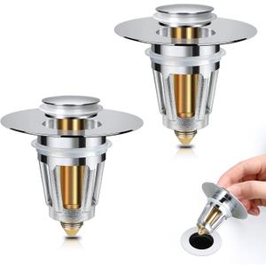 Bathroom Sink Stopper, for 1.1-1.5 Inch Bullet Core Push Type Basin Pop Up Drain Filter, Sink Drain Strainer (Silver*2)