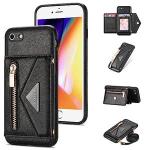 Compatible with iPhone 7/ 8/ SE 2020/ 2022 Wallet Case with Card Holder and Shoulder Strap Zipper Pocket Flip Wallet Cover for iPhone7 iPhone8 7s 8s i SE2020 SE2022 2/ 2nd/ 3/ 3rd Generation SE2 SE3 Black
