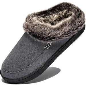 NewDenBer Women's Cozy Memory Foam Slippers Suede Plush Faux Fur Lined Slip on Indoor Outdoor House Shoes Size 6-7