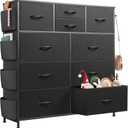 WLIVE Dresser for Bedroom with 10 Drawers, Fabric Dresser Chest of Drawers with Side Pockets and Hooks, Sturdy Metal Frame, Drawers Organizer Unit for Living Room, Hallway, Black