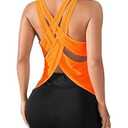 OYOANGLE Women's Open Back Workout Tops Racerback Athletic Loose Shirts Yoga Gym Clothes Sleeveless Running Tank Tops Orange Large