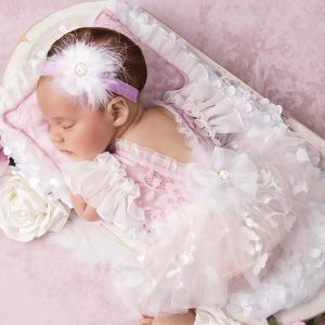 Newborn Photography Outfits Girl Baby Photography Props Lace Romper With headband Baby Photo Outfits Girls Photo Props (White)