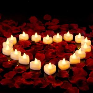 Amagic 2000 Pieces Artificial Rose Petals with 24 Heart LED Tea Lights Candles Kit, Rose Petals and Candles Set for Proposal, Anniversary, Special Romantic Night, Wedding Table Decor, Birthday