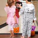 Zcaukya 3 Pack Halloween Buckets, Halloween Plastic Candy Pails, Portable Plastic Candy Trick or Treat Basket for Halloween Party Supplies, Orange Purple Green