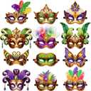 16PCS Mardi Gras Masks Bulk Set: Party Decorations Carnival Favors(Felt)