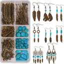 SUNNYCLUE 1 Box DIY 8 Pairs Bohemian Feather Dream Catcher Earring Making Kit Antique Bronze Feather Charm Connector, Turquoise Gemstone Beads, Earring Hooks Jewelry Supplies Beginners, Instruction