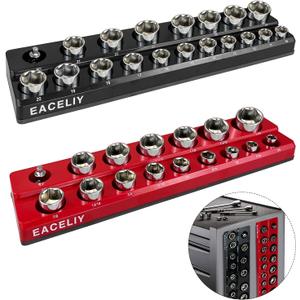 EACELIY 1/2" Magnetic Socket Organizer Set, 2-Piece SAE & Metric Socket Holder Kit,Tools tray holds 35 Deep and Shallow 1/2" Sockets, attaches to steel box/tool cart (sockets not included)