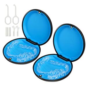 2 Pack Retainer Case, Compatible with Invisalign, Cute Orthodontic Slim Aligner Case with Removal Tool and Brush, Black