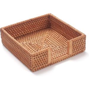 Rattan Napkin Holder Square, Napkin Holders for Paper Napkins, 7.5" x 7.5" x 2.5", Wicker Napkin Tray, Woven Guest Towel Holder for Restaurant/Kitchen/Bathroom Napkin Holder for Table
