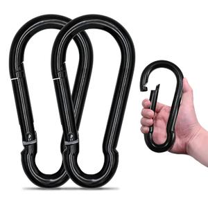 KINLINK 2 Pack Black Carabiner Clip, 7 inch Heavy Duty Spring Snap Hook, Large Carabiner Clips for Camping, Swing Set, Hammock, Hiking, Travel, Weight Lifting Machine, Home Gym Equipment