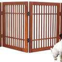 Urnporium Freestanding Wooden Dog Gate Foldable Indoor Pet Gate No Drill Expandable Barrier for Doorways Stairs Hallways Portable Wood Fence for Small Dogs & Puppies (Brown Pet Gate, 4 Panel 24" Tall)