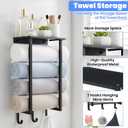 Towel Racks for Bathroom, Bathroom Towel Rack Wall Mounted with Metal Shelf and 3 Hooks for Small Bathroom, Black