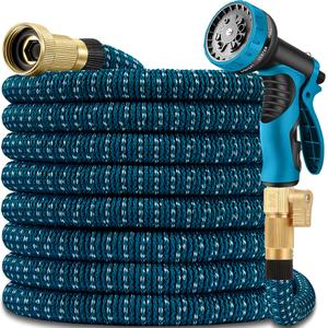 100 ft Expandable Garden Hose - Durable 3750D Fabric, 4-Layer Latex Core, Solid Brass Connectors Expanding Water hoses - 10 Spray Nozzles & Convenient Storage Bag Included