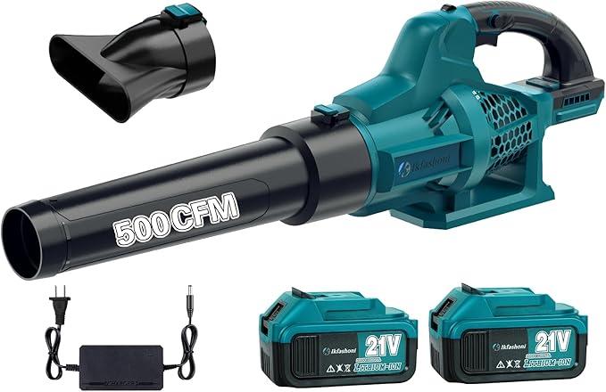 Ikfashoni Leaf Blower Cordless with 2x21V Battery and Charger, 500CFM/130MPH Electric Leaf Blower, 6 Speed Modes, 3.0Ah Battery Powered Lightweight Leaf Blowers for Lawn Care, Yard, Patio, Driveway