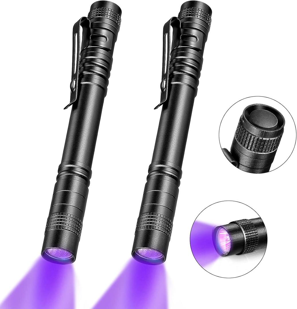 Honoson 2 Pieces UV Black Light Flashlight Small Blacklight Flashlights Pen Lights for Leak, Pet Urine, Hotel Inspection, Dry Stain and Dye Detector, 5.2 Inches Long