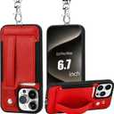 TOOVREN Phone Cover Compatible with iPhone 15 Pro Max Case with Wallet Strap Card Holder Stand Leather Cover Fits iPhone 15 Pro Max Wallet Case Lanyard for Women & Men 6.7 Inch Red