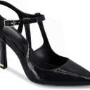 Coutgo Womens High Heels Pointed Toe Ankle Strap Pumps Patent Leather Sexy Stiletto Office Wedding Dress Shoes, Black, Size 8