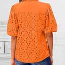 BETTE BOUTIK Women's Long Short Sleeve Tops 2025 Dressy Casual Button Hollow Out Lace Embroidered Blouses Shirts (Orange, M)