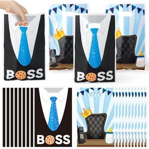 GaofanWai 50PCS Baby Party Favor Bags for Kids, Black Blue Boy Goodies Candy Treat Plastic Bags Bulk with Handles, Boss Boy Party Decorations for Little Gentleman 1st 2nd Birthday Baby Shower Supplies
