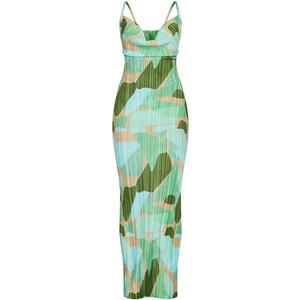 VECVOC Women's Spring Cowl Neck Dress Sexy Strap Shoulder Pleated Maxi Dresses Summer Wedding Guest Dresses M, Green