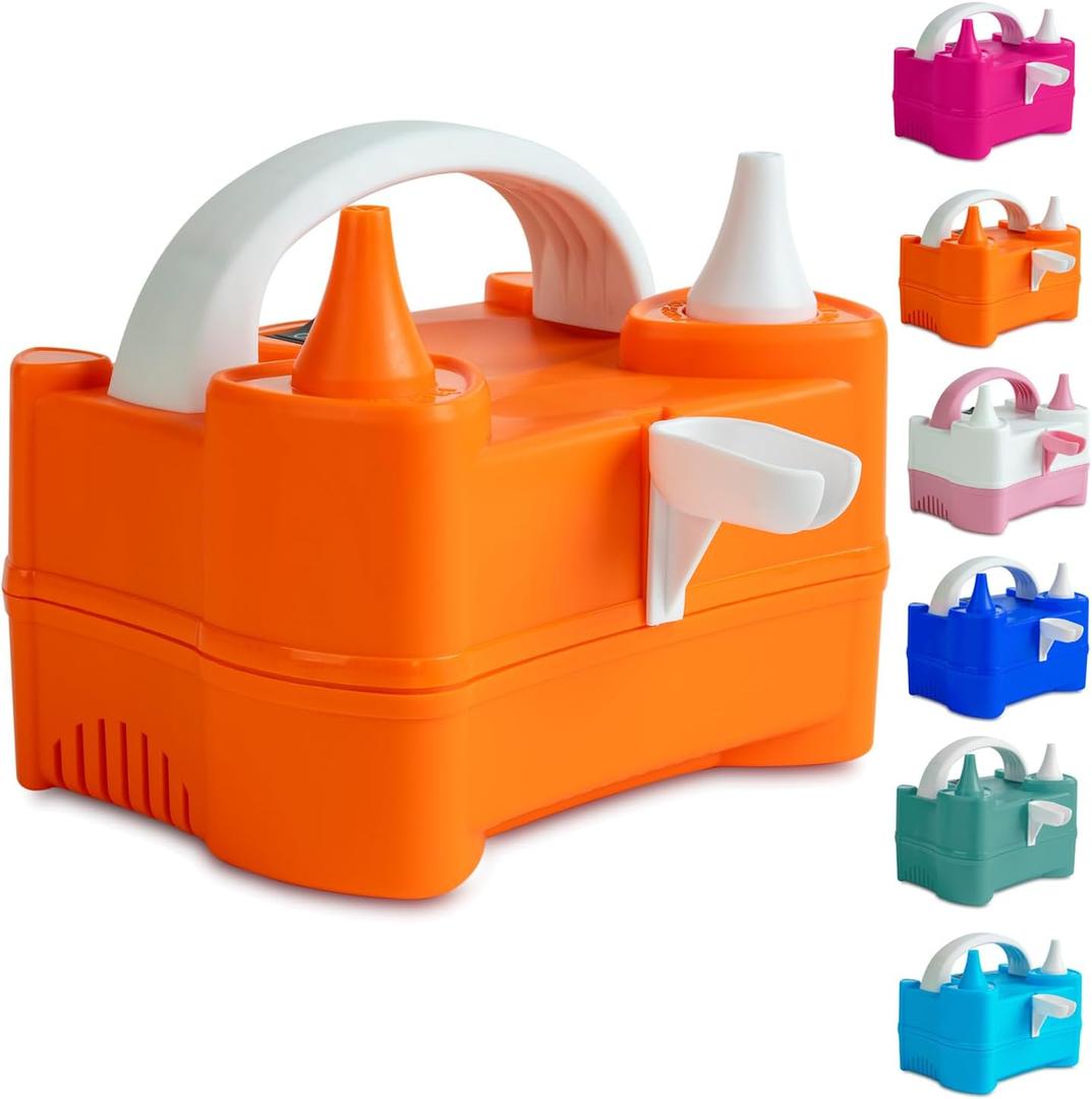 LANGXUN Portable High Power Electric Balloon Pump, Two Nozzle 110V 600W Air Blower Electric Ballon Inflator Pump for Party Latex Balloon Decoration Supplies (Yellow) (Orange)