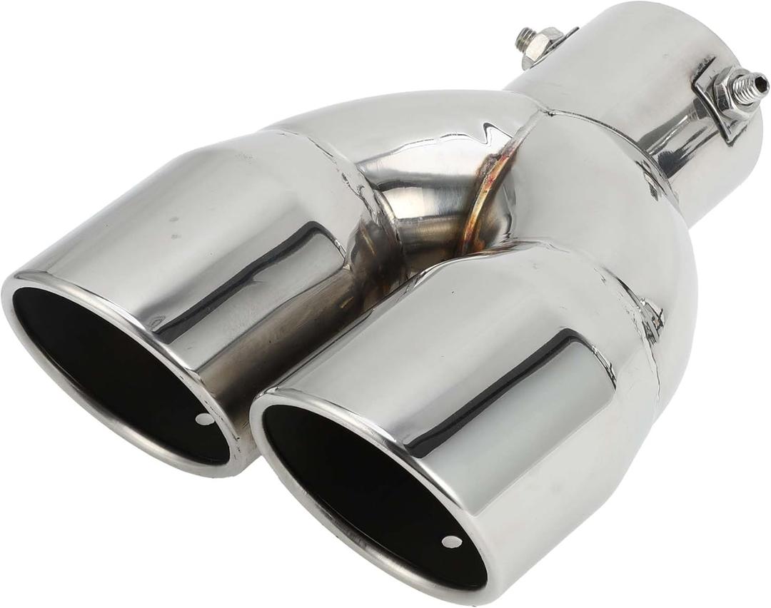 1 Pc Slant Cut Dual Exhaust Tip 2.4" Inlet 6.2" Outlet 8.1" Length Tailpipe Universal Car Bolt on Stainless Steel Silver Tone Rear