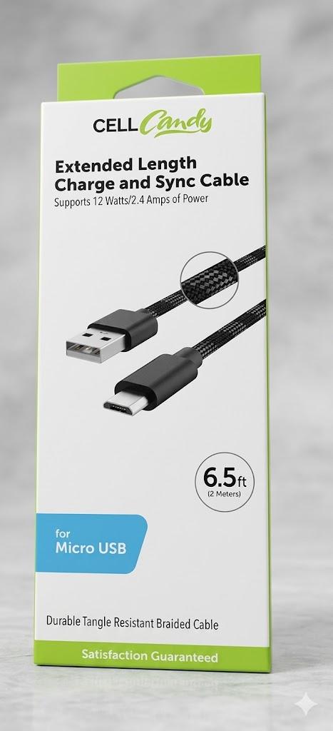 6 1/2 Extended Length Charge and sync Durable Tangle Resistant Braided Cable