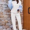 Ekouaer Womens Fleece Pajamas Sets Long Sleeve Lounge Set Jogger Sets 2 Piece Flannel Pjs Winter Sleepwear Loungewear (Large, White)