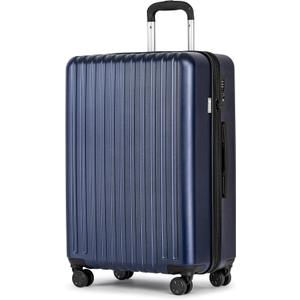 KYME 26-Inch Medium Checked Luggage, 100% PC Hardside Suitcase with TSA Lock & Double Spinner Wheels, Durable Travel Hard Shell for Men & Women (Navy) (Blue)