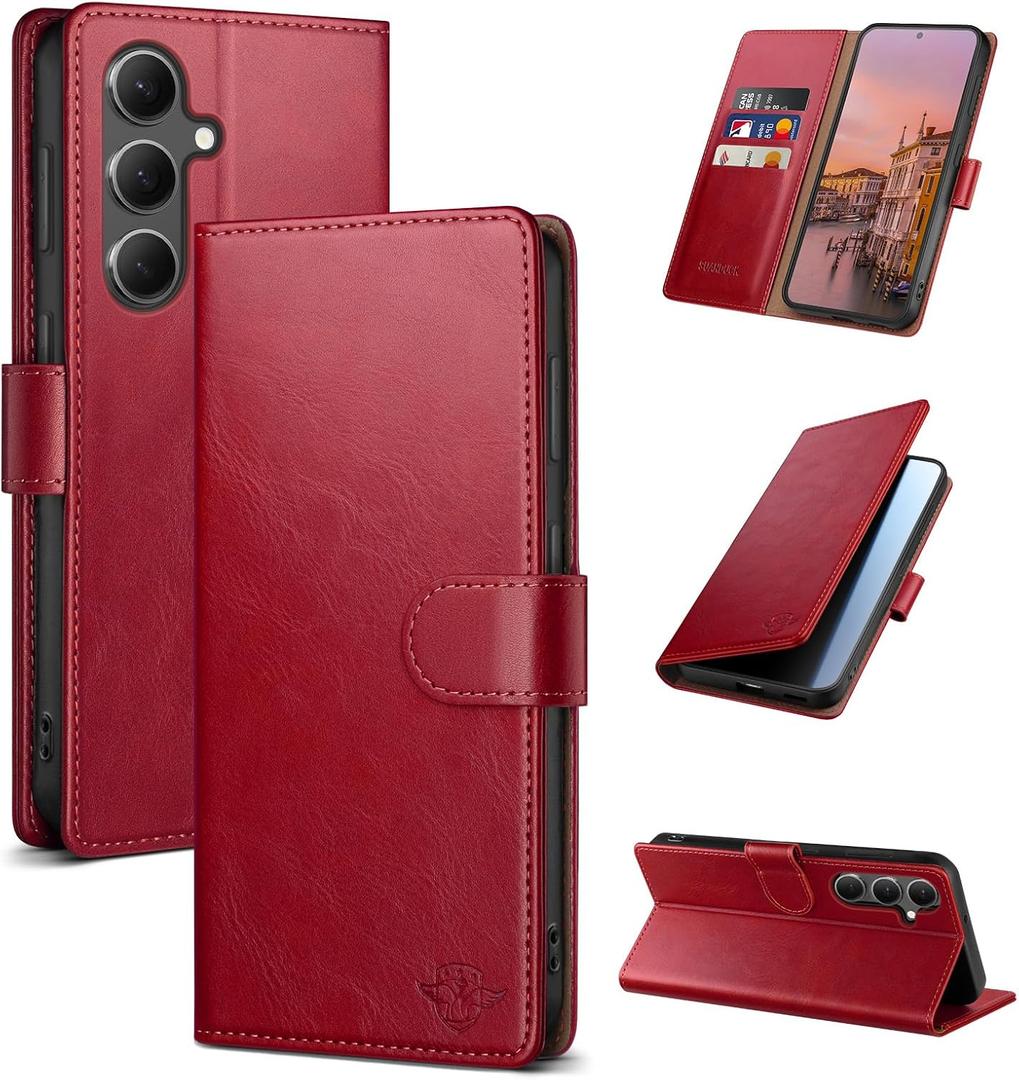 Wallet Case for Samsung Galaxy S24 with RFID-Blocking Credit Card Holder, PU Leather Folio Flip Cover Women Men Protective Phone Case Compatible with Samsung S24, Red