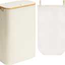 StorageWorks 60L Large Laundry Hamper with Lid, Tall Laundry Basket with Bamboo Handles and Removable Inner Bag, Collapsible Laundry Hamper for Clothing, Towels, Beige, 1-Pack