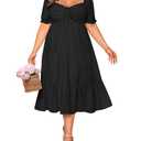 Talisea Plus Size Summer Dresses Black Casual Milkmaid A Line Tiered Boho Flowy Midi Curvy Women Wedding Guest Dress 2025, 24 W